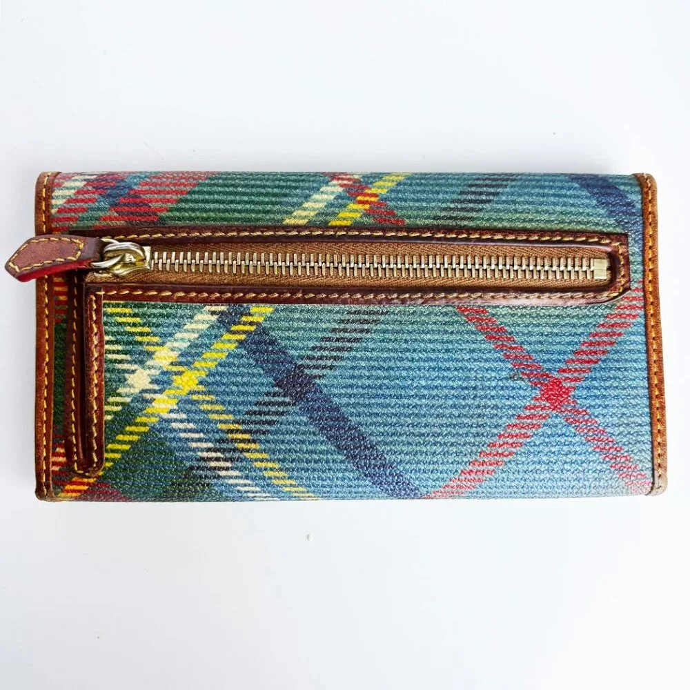 Dooney & Bourke Wallet with Organizer Plaid Canvas Leather Trim Vintage
